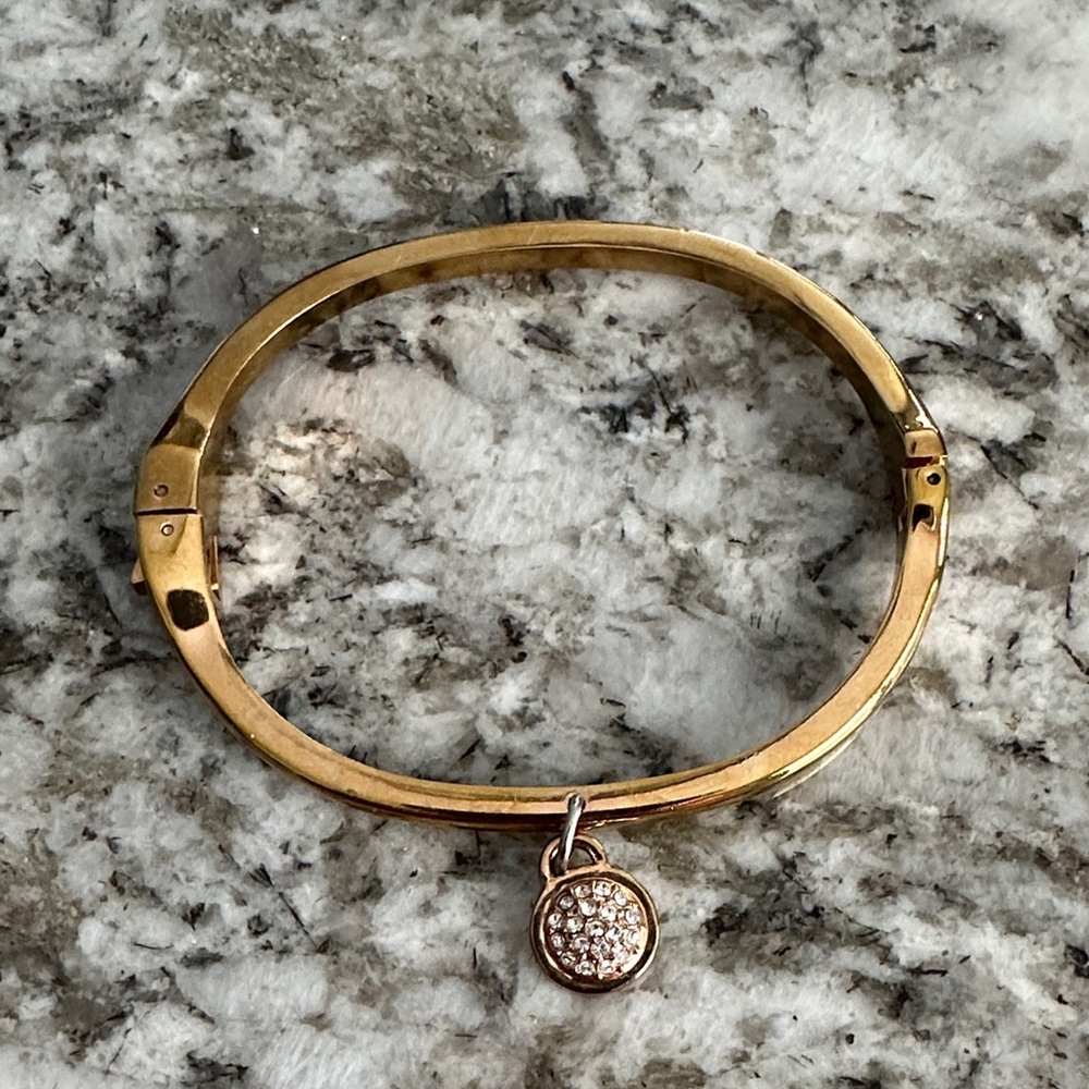Gold Hinged Bangle with Charm